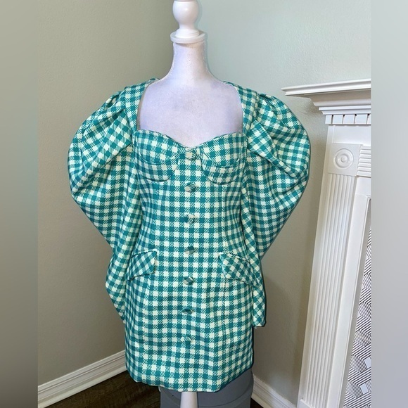 louise james Dresses & Skirts - Louise James Check-Pattern Puff-Sleeve Minidress